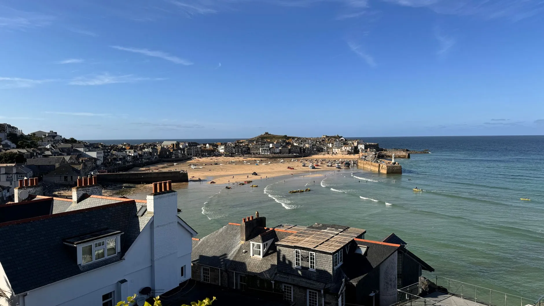 St Ives, harbour and beach from the rooftops