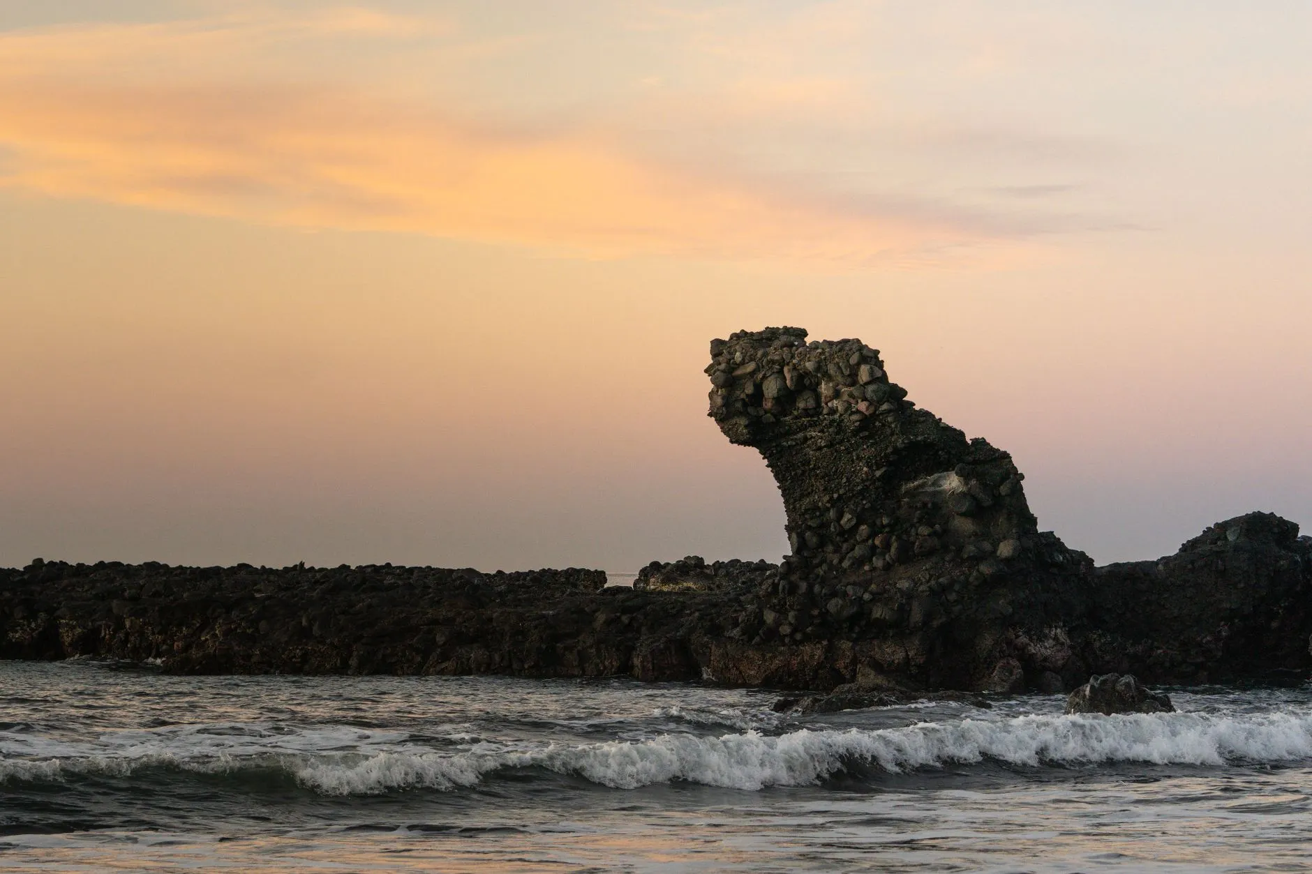 The rock at El Tunco at sunset, on El Salvador's coast