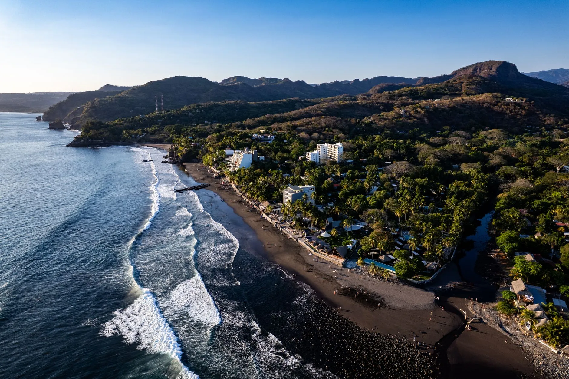 El Zonte from above: the point, the rivermouth and the village in the palms