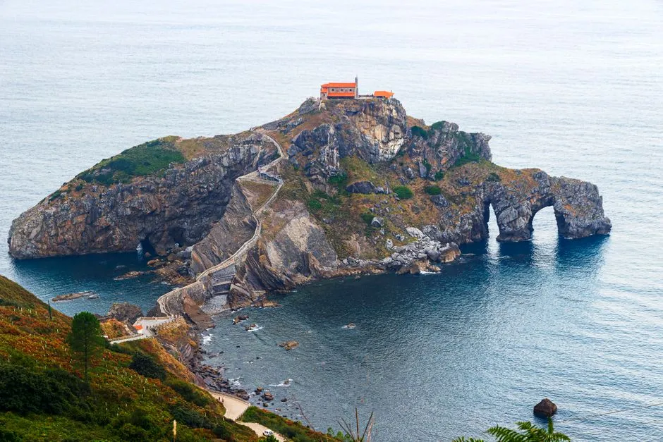 The islet of San Juan de Gaztelugatxe, its chapel and stone stairway, on the Bizkaia coast west of Bermeo