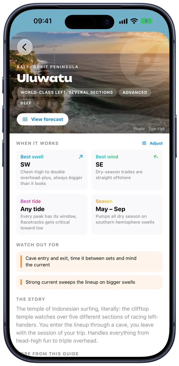 The SurfMap app showing live surf forecasts