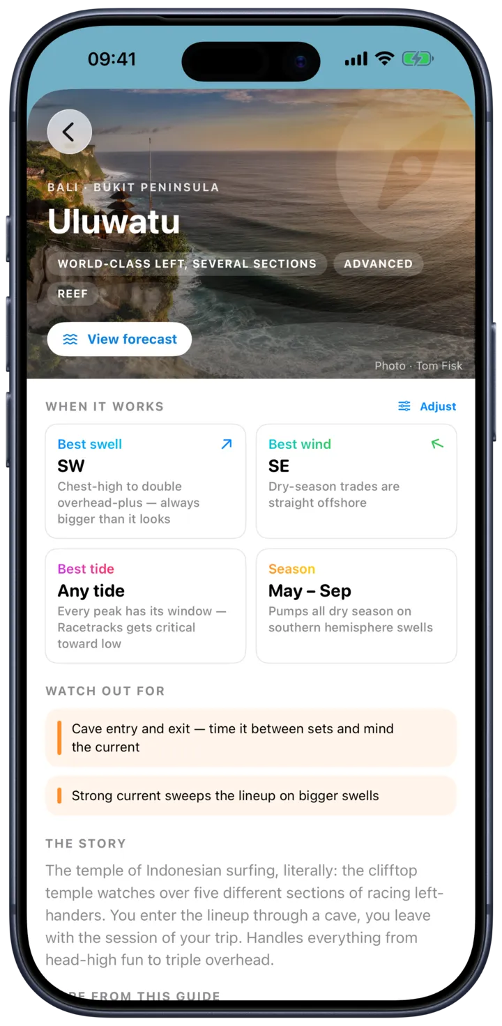 The SurfMap app showing live surf forecasts