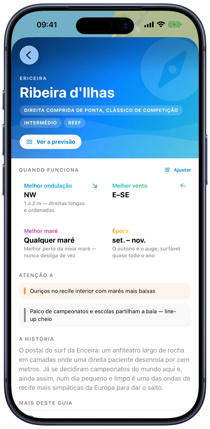 A app SurfMap com previsões de surf em direto