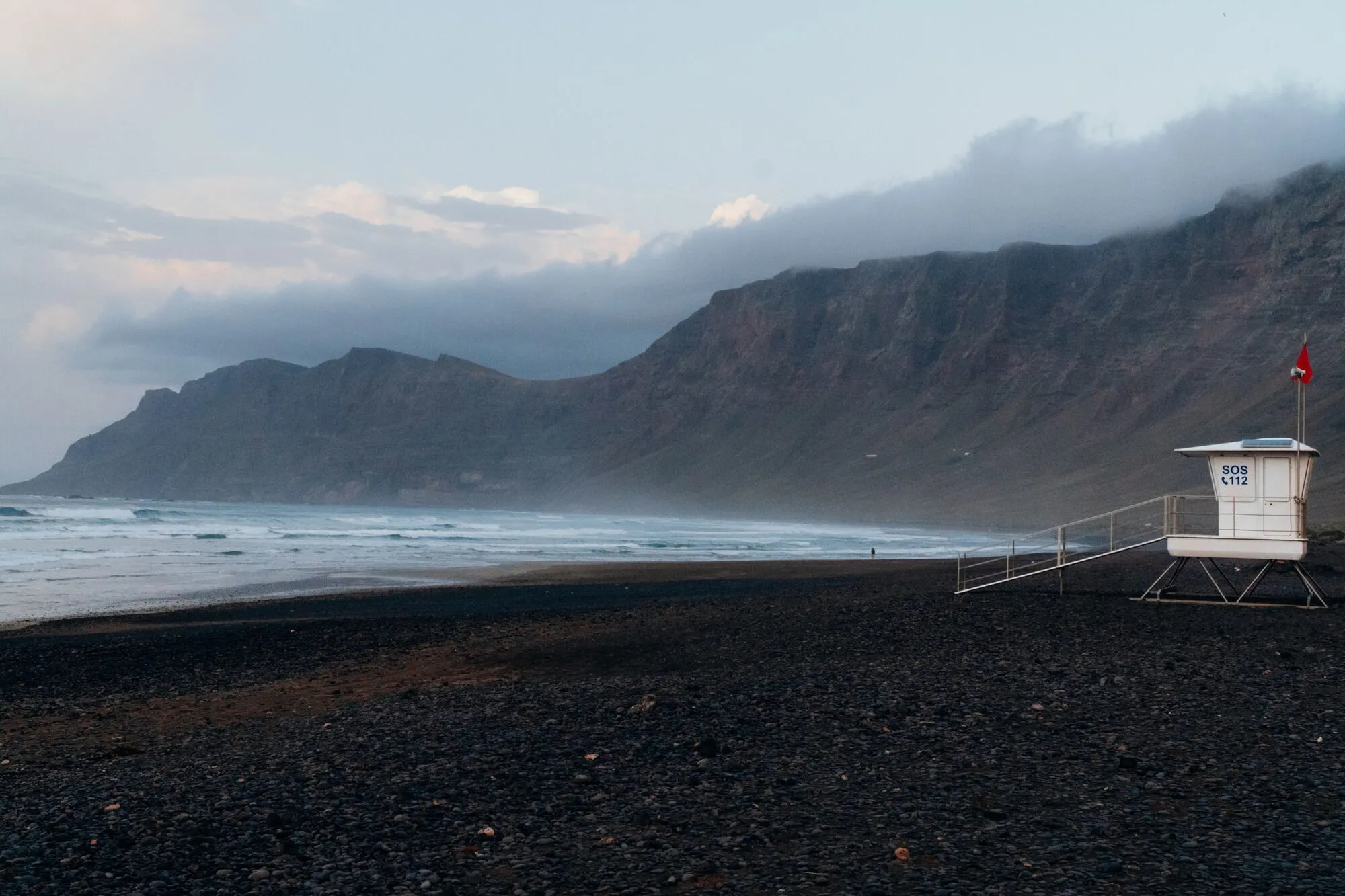 Playa de Famara under the Risco, red flag up