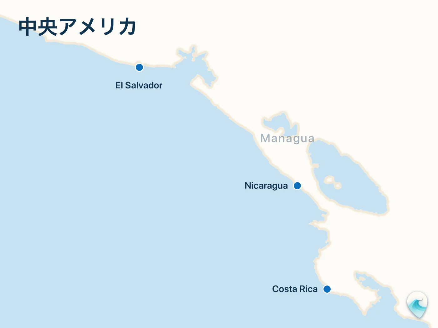中央アメリカガイドのサーフスポット地図(番号つき)
