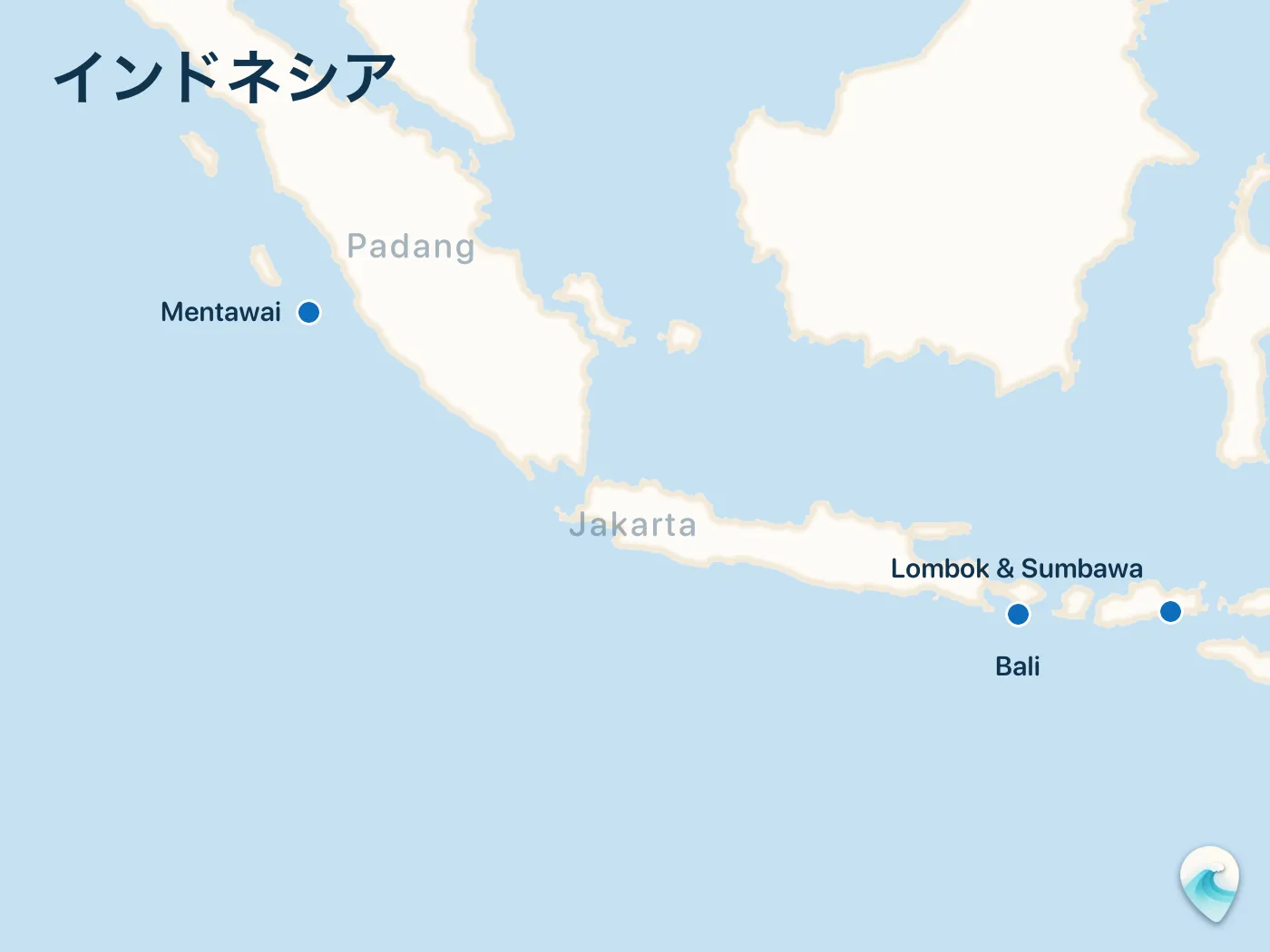 インドネシアガイドのサーフスポット地図(番号つき)