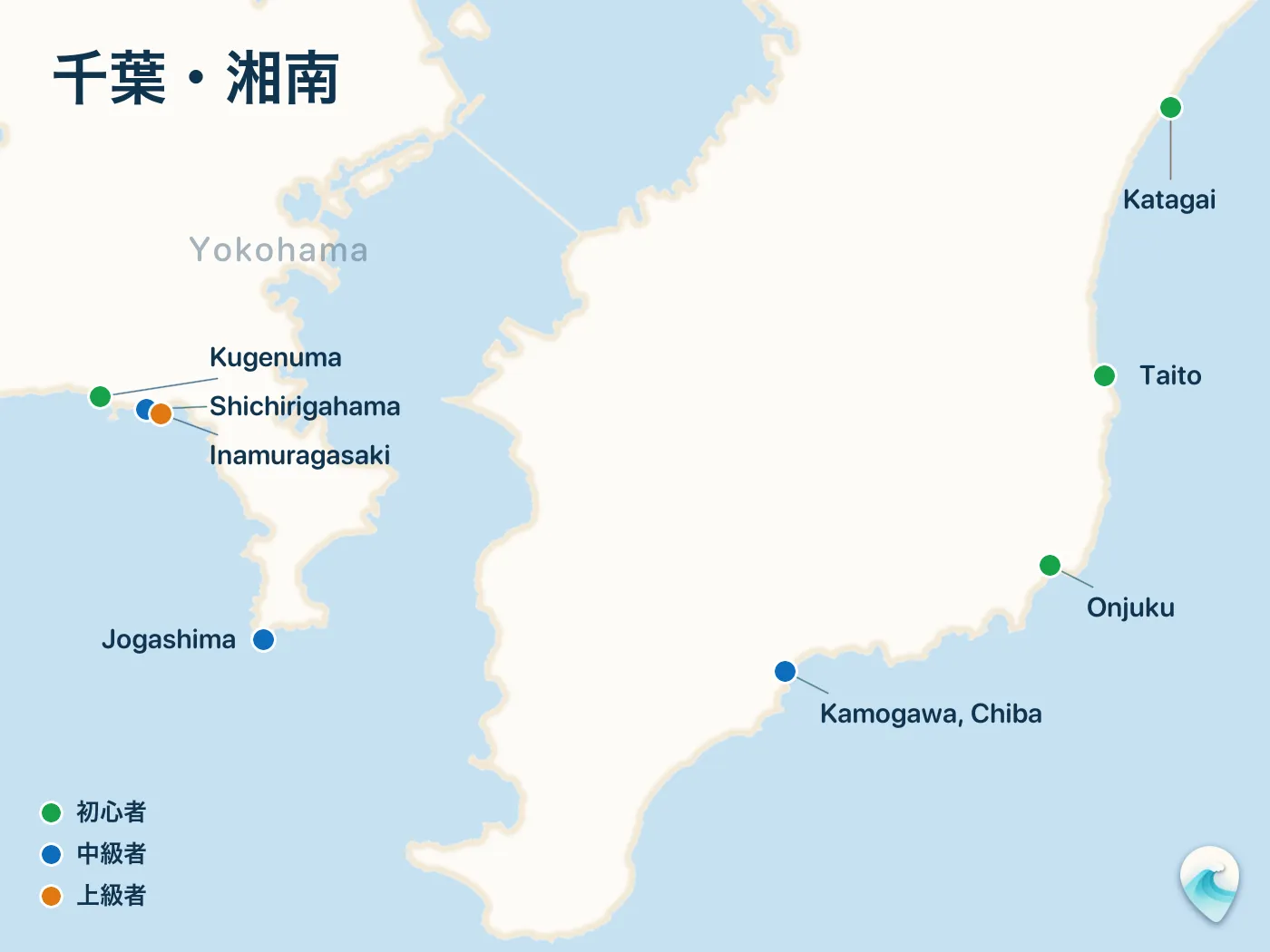 千葉・湘南ガイドのサーフスポット地図(番号つき)