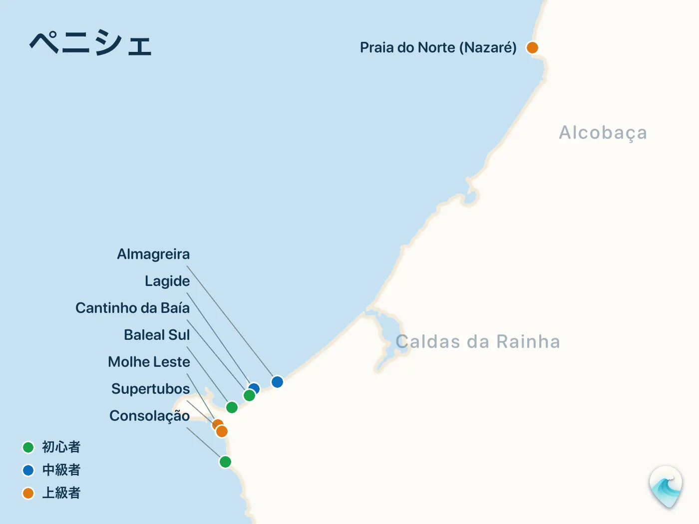 ペニシェガイドのサーフスポット地図(番号つき)