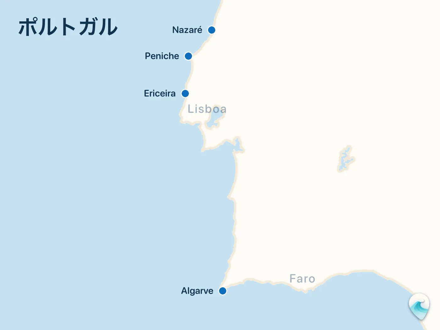 ポルトガルガイドのサーフスポット地図(番号つき)