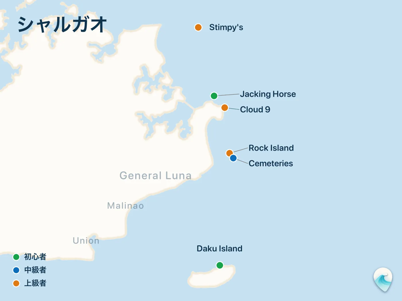 シャルガオガイドのサーフスポット地図(番号つき)