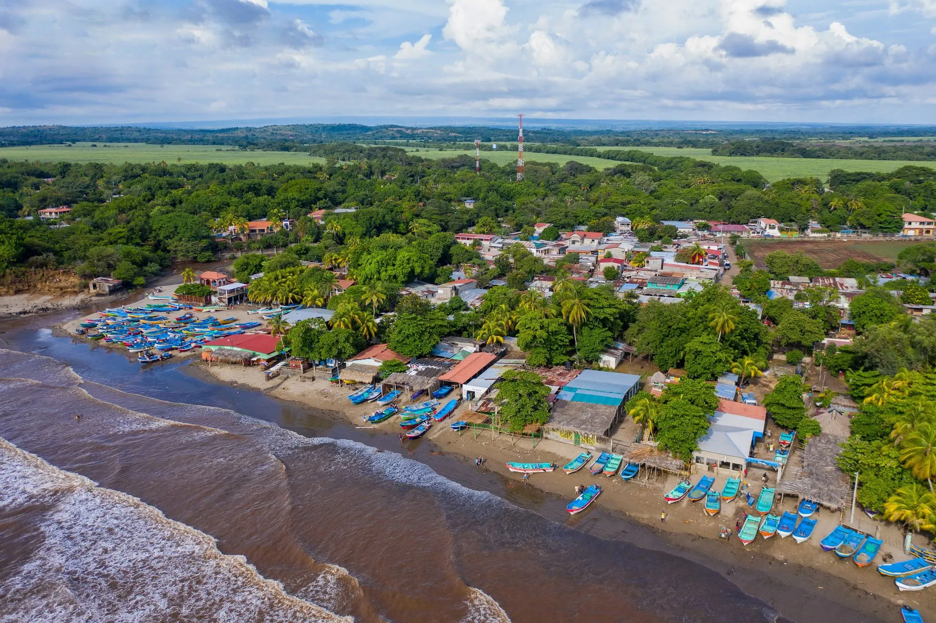 Fishing pangas hauled up the sand on Nicaragua's Pacific coast