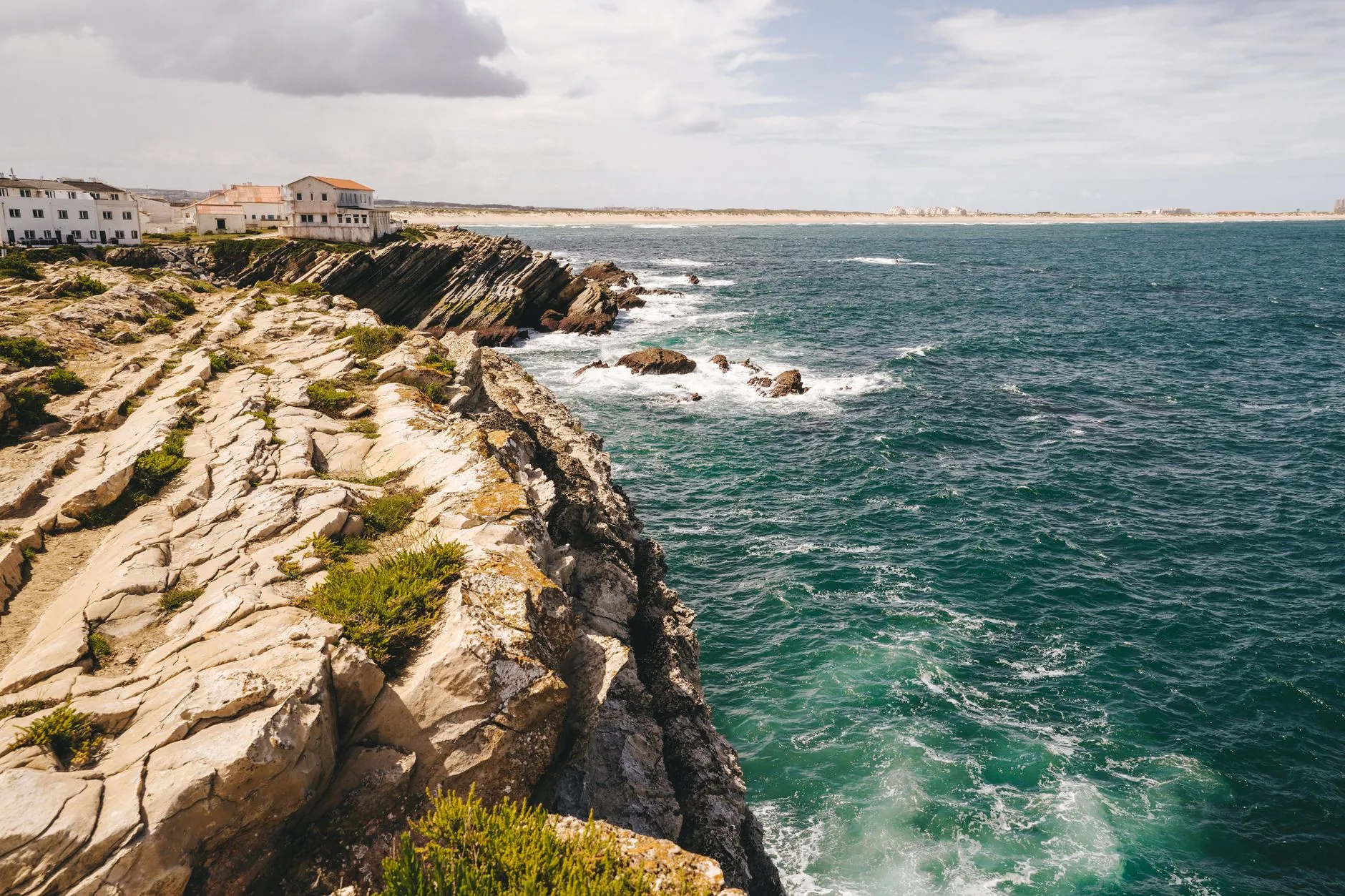 The cliffs of Baleal, Peniche on the horizon