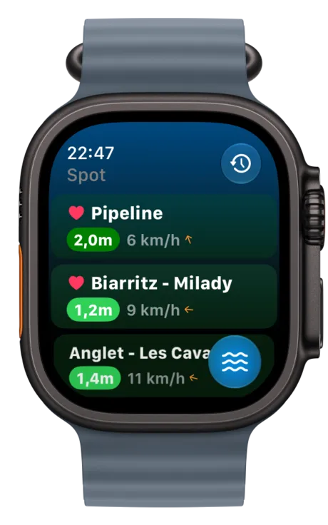 Apple Watch che mostra i tuoi spot di surf con le condizioni attuali