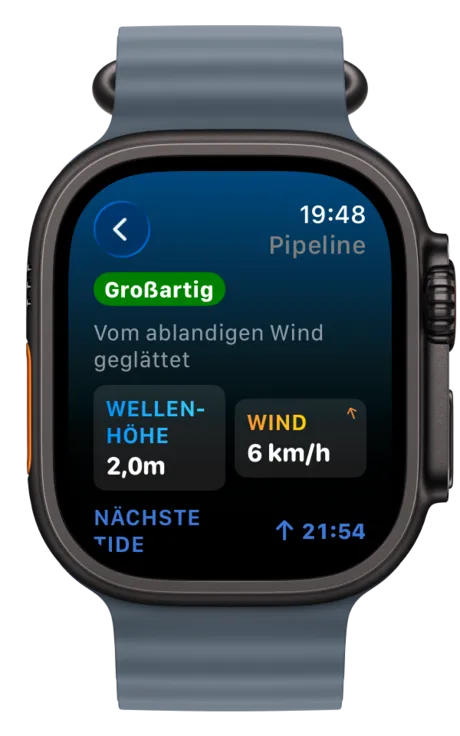 Apple Watch mit Spot-Bedingungen und Tidenkurve