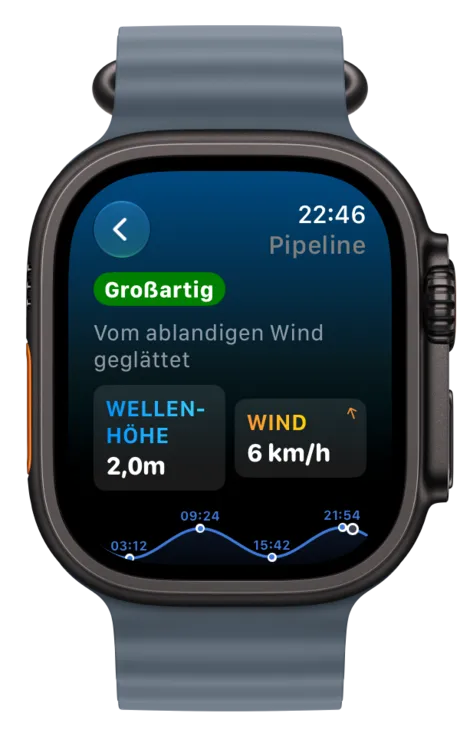 Apple Watch mit Spot-Bedingungen und Tidenkurve