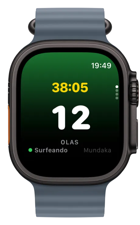 Apple Watch contando olas durante una sesión de surf