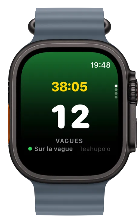 Apple Watch comptant les vagues pendant une session de surf