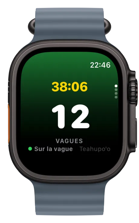 Apple Watch comptant les vagues pendant une session de surf