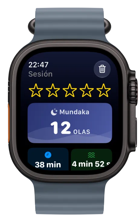 Apple Watch con el resumen de la sesión sincronizado con el iPhone