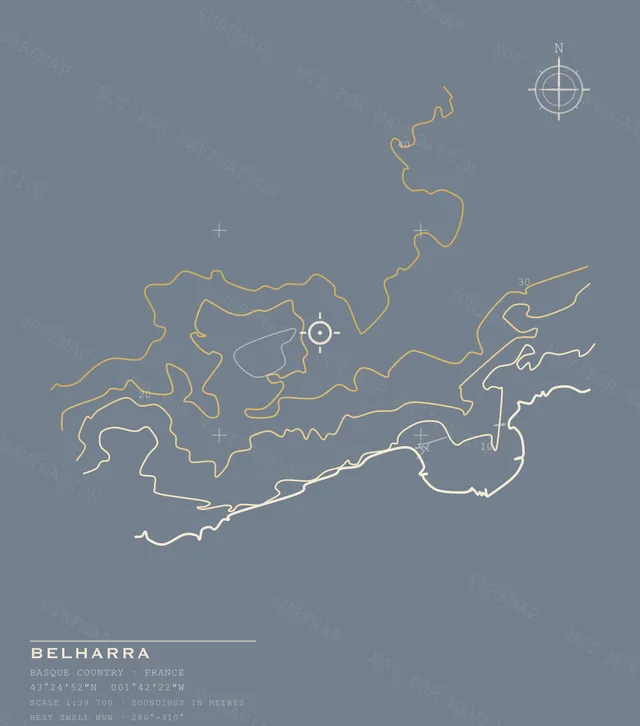 Belharra Open Chart back print in Blue Jean, watermarked chart view