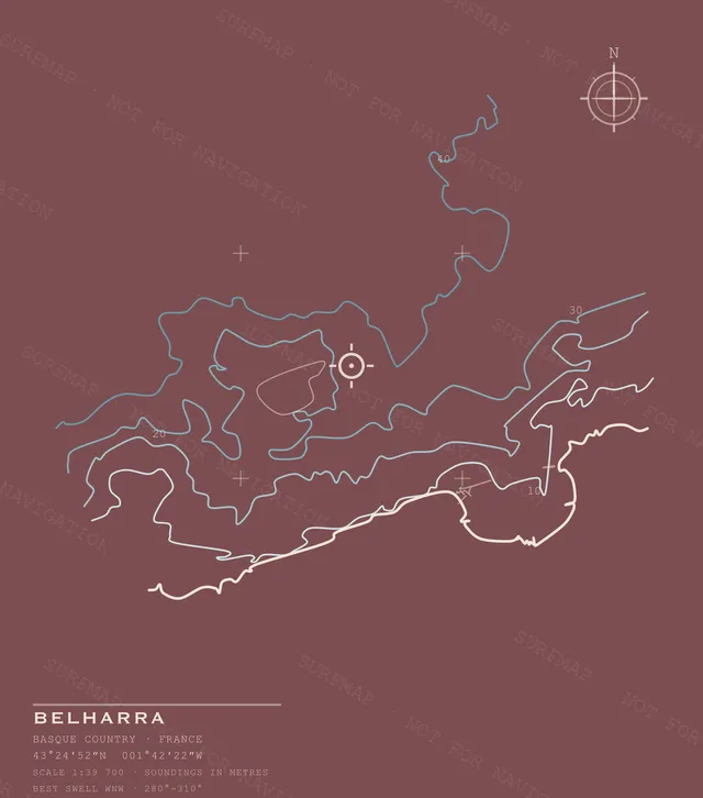Belharra Open Chart back print in Brick, watermarked chart view