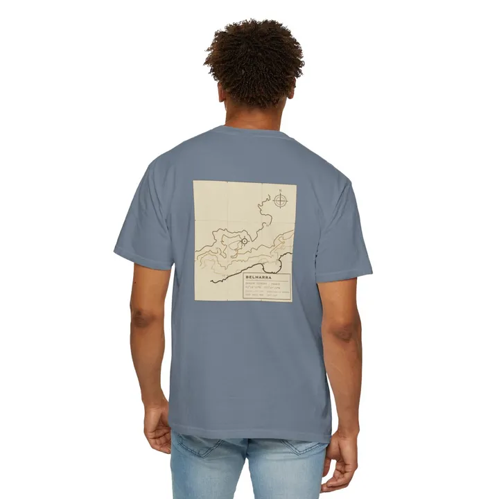 Belharra Working Chart tee in Blue Jean, worn