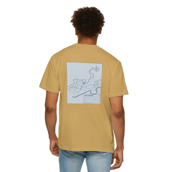 Belharra Working Chart tee in Mustard, worn