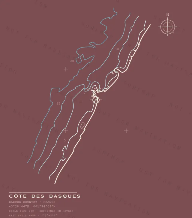 Côte des Basques chart, the full artwork printed on the back