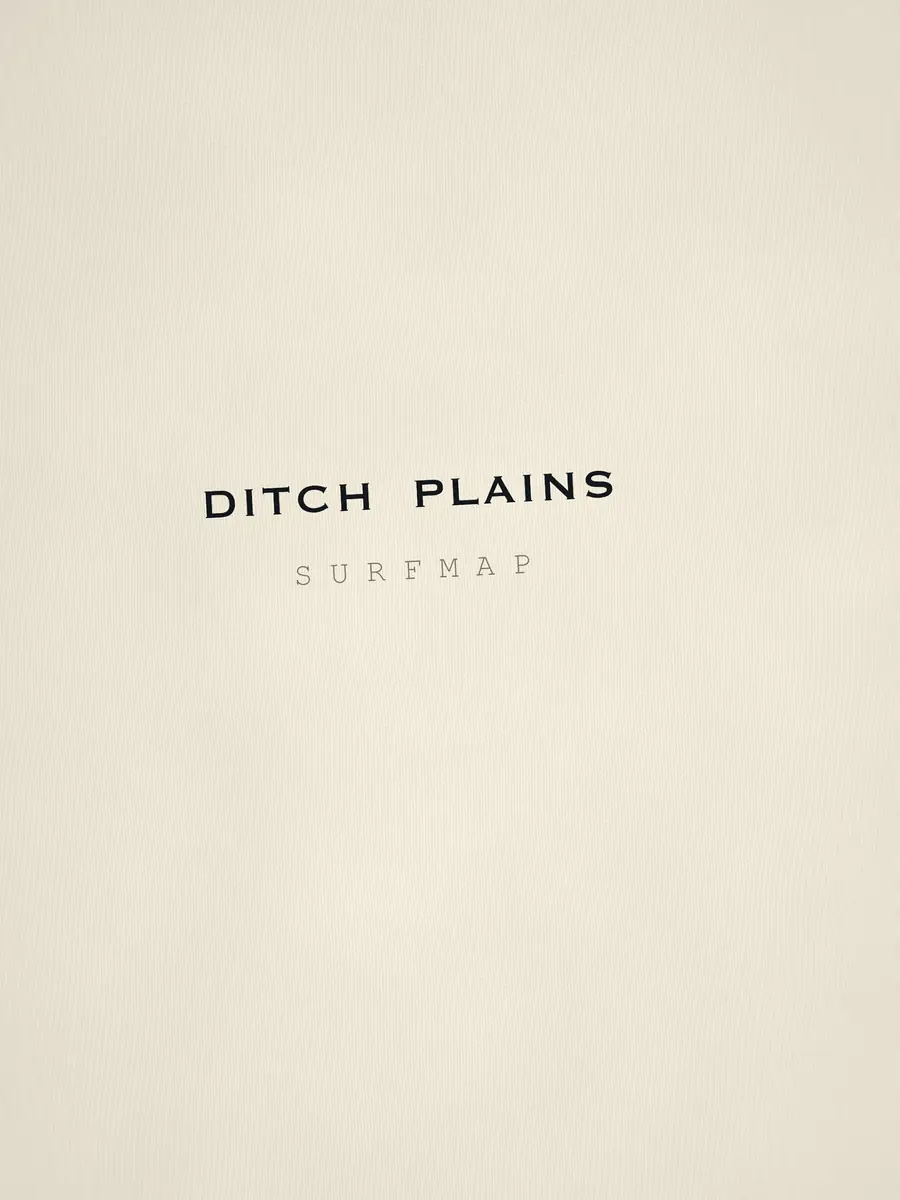 Close-up of the Ditch Plains name printed over the heart