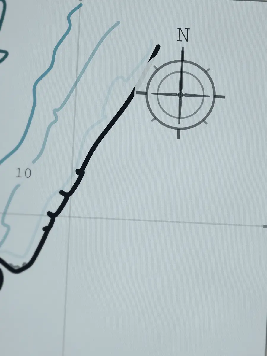 Nahaufnahme der Kompassrose von Grande Plage, in die Baumwolle gedruckt