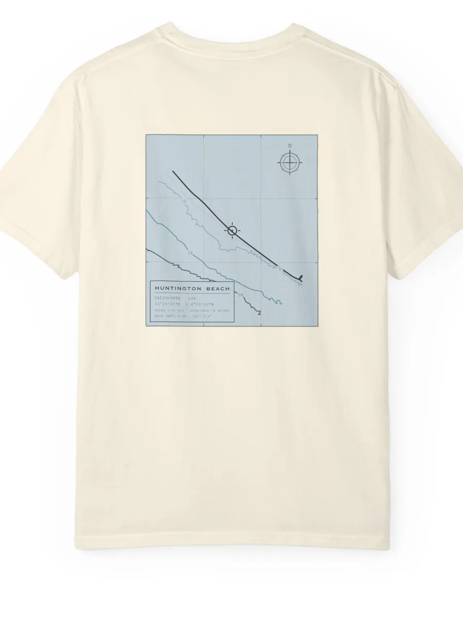 Huntington Beach tee laid flat, back up