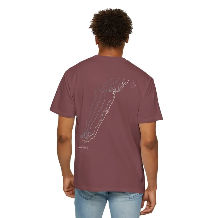 Ilbarritz Open Chart tee in Brick, worn