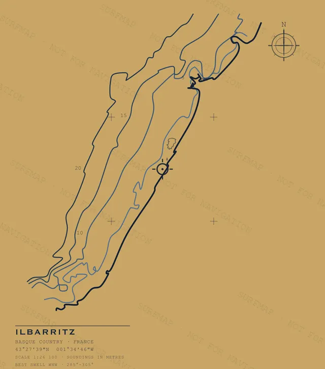 Ilbarritz Open Chart back print in Mustard, watermarked chart view