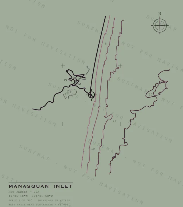 Manasquan Inlet chart, the full artwork printed on the back