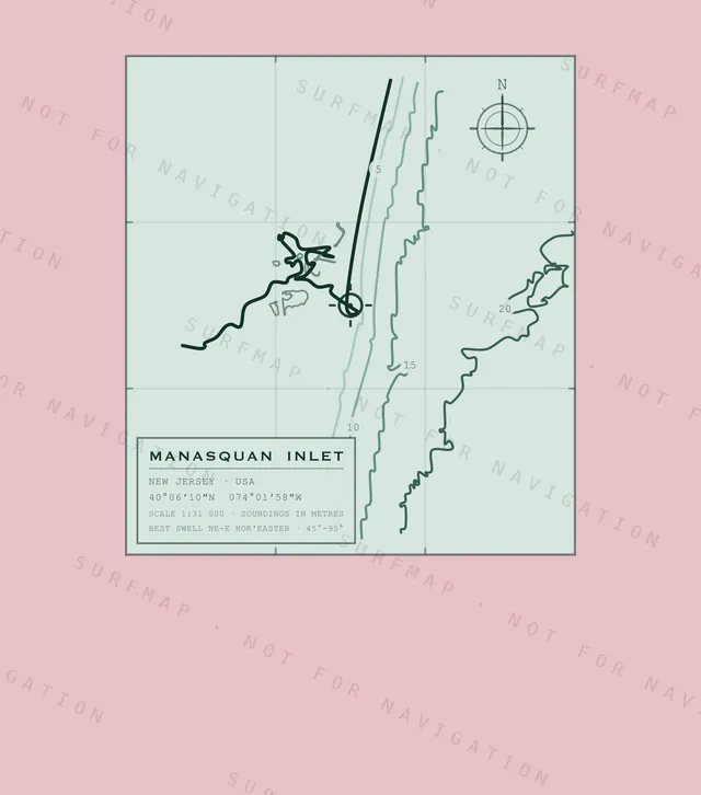 Manasquan Inlet chart, the full artwork printed on the back