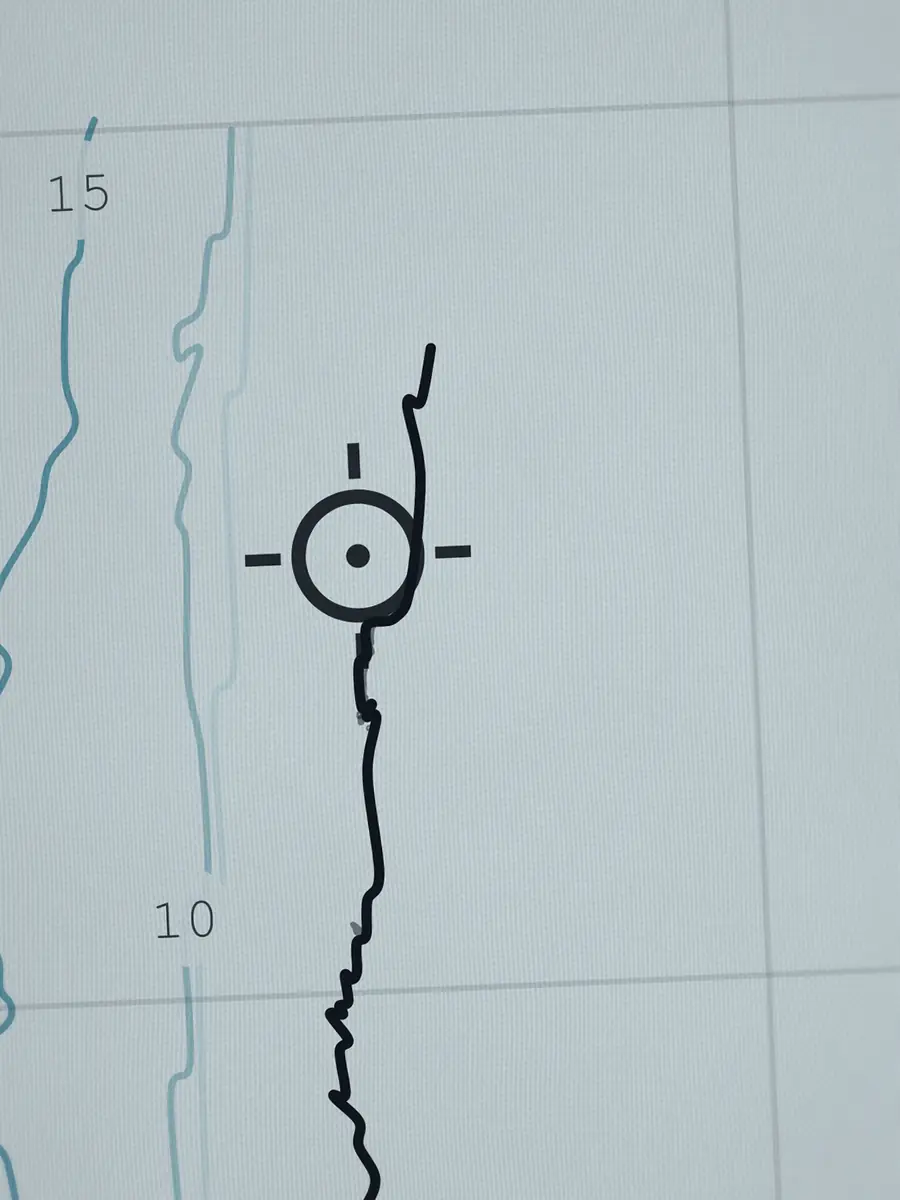Close-up of the Ocean Beach peak and the depth contours around it