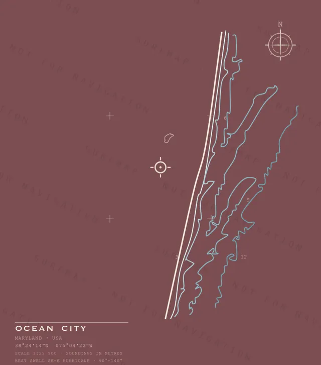 Ocean City chart, the full artwork printed on the back