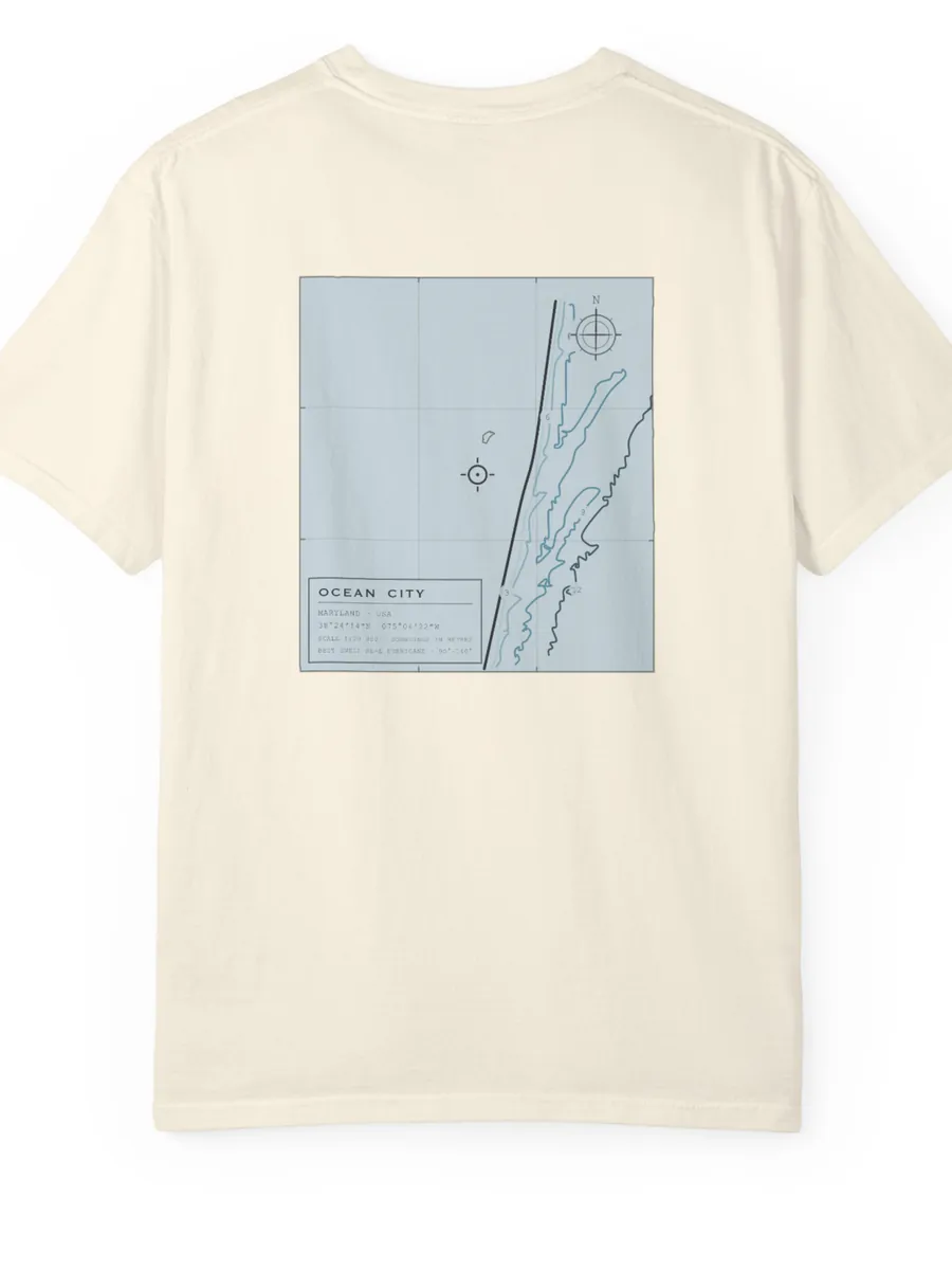 Ocean City Shirt flach hingelegt, Rückseite oben