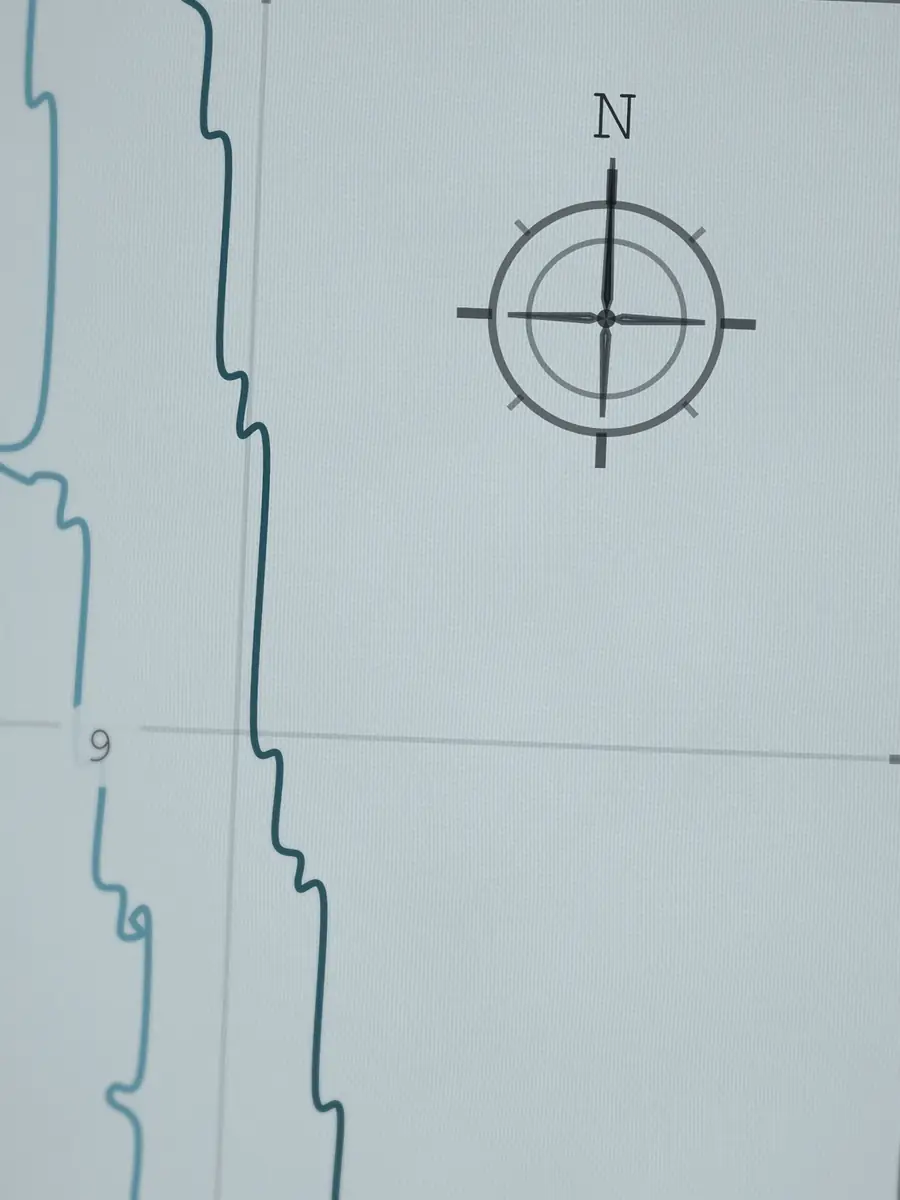 Close-up of the South Padre compass rose, printed into the cotton