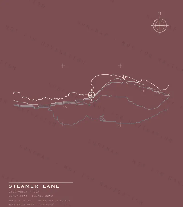 Steamer Lane chart, the full artwork printed on the back