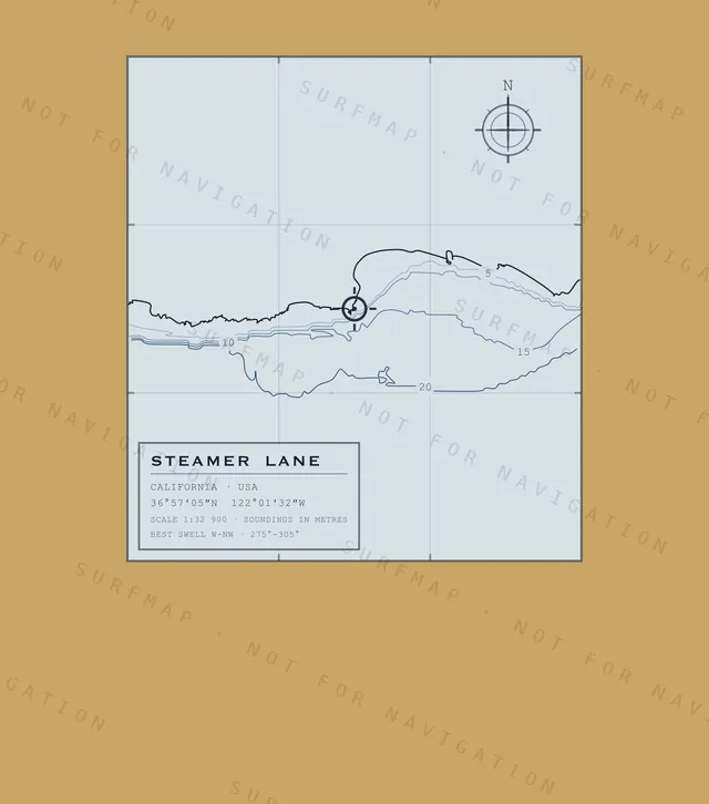 Steamer Lane chart, the full artwork printed on the back