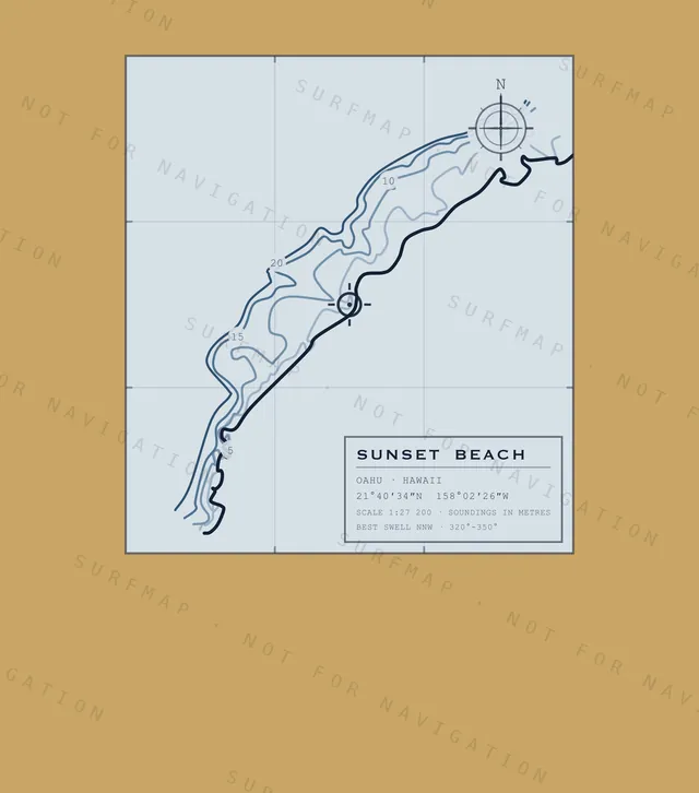 背中にプリントされるSunset Beachの海図の全体