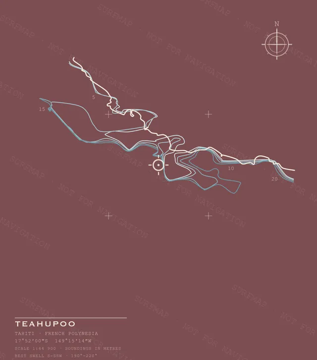Teahupoo Open Chart back print in Brick, watermarked chart view