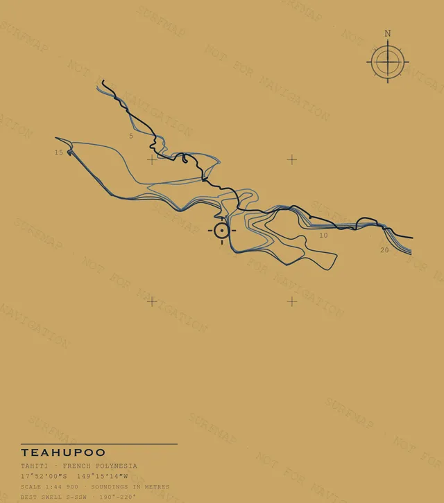 Teahupoo Open Chart back print in Mustard, watermarked chart view