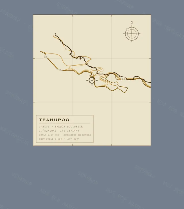 Teahupoo Working Chart back print in Blue Jean, watermarked chart view