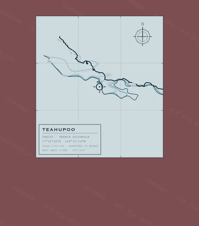 Teahupoo Working Chart back print in Brick, watermarked chart view