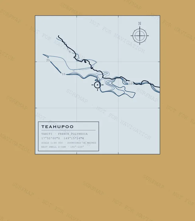Teahupoo Working Chart back print in Mustard, watermarked chart view