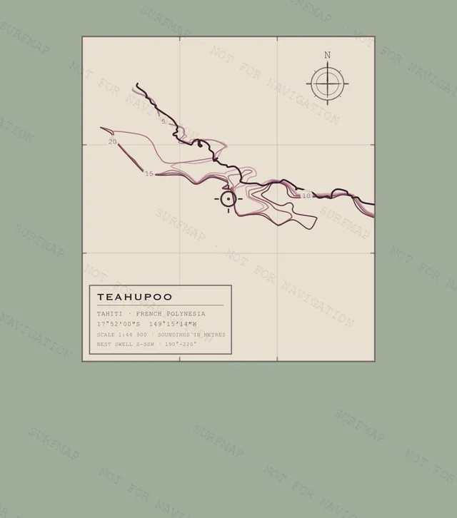 Teahupoo Working Chart back print in Bay, watermarked chart view