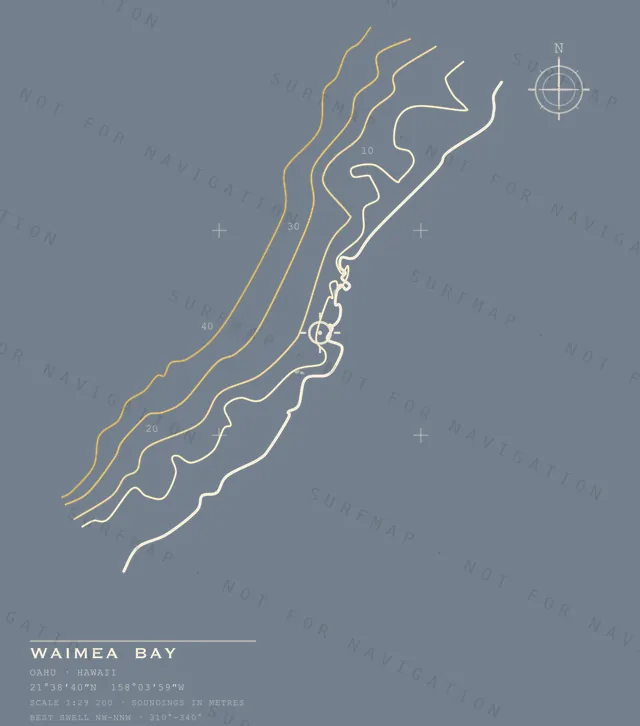 Waimea Bay chart, the full artwork printed on the back