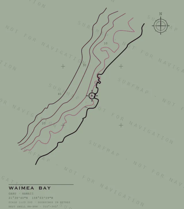 Waimea Bay chart, the full artwork printed on the back